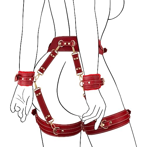 UTIMI Sex Bondage BDSM Kit Restraints 6PCS Sets with Adjustable Handcuffs Ankle Cuff Thigh Cuffs Blindfold Cross Strap Waist Strap Adult SM Games Sex Toys for Men Women and Couples