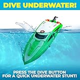 Force1 Velocity Green Fast RC Boat- Remote Control Boats for Adults and Kids, Underwater Speed Racing Mini RC Toy for Pools and Lakes, 2.4GHZ Transmitter, 2 Rechargeable Batteries, Low Battery Alert