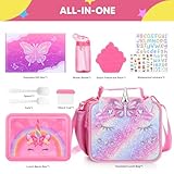 JYPS Unicorn Bento Box for Kids with Insulated Lunch Bag, Lunch box Set with kids water bottle,Sauce Container,Ice Pack,Utensils,Perfect Lunch Container for Girls and Toddlers Back to School Age 7-15