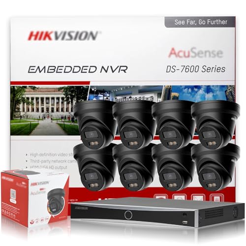 HIKV IP Camera System Kit, DS-7616NXI-I2/16P/S 4K 16 Channel ACU-Sense PoE NVR, 8X DS-2CD2383G2-LI2U 8MP Black Dual Mic VCA IP Camera, Facial Recognition, AI Detection,Compatible for Hikvision(NO HDD)