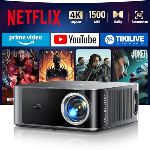 [1500 ANSI/Netflix-Licensed/36W Dolby Audio] Smart-Projector with WiFi 6 and 2-Way Bluetooth, Auto Focus & Keystone, TOPTRO X9 4K Supported Outdoor Movie Projector, Gray