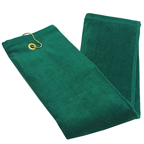 Golf Towels 16X24 Tri-Fold Grommet with Hook Colors 100% Cotton 24Pack 36Pack 60Pack (Green, 24)