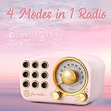 Retro Bluetooth Speaker FM Vintage Radio with Loud Volume, Strong Bass Enhancement, Bluetooth 5.0 Wireless Connection, Loud Volume,TF Card & MP3 Player (Pink)