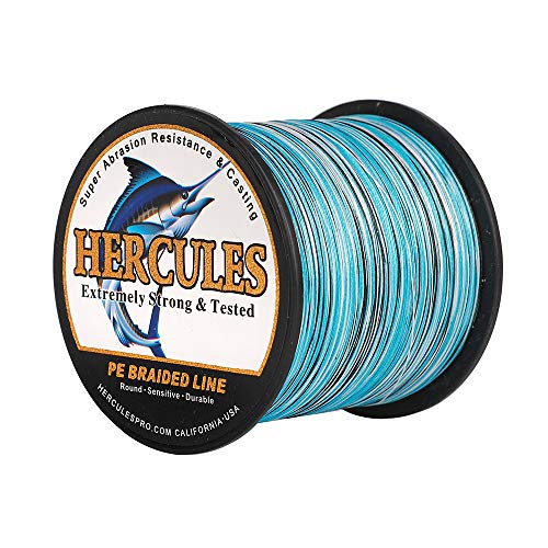 HERCULES Super Cast 500M 547 Yards Braided Fishing Line 40 LB Test for Saltwater Freshwater PE Braid Fish Lines Superline 8 Strands - Blue Camo, 40LB (18.1KG), 0.32MM