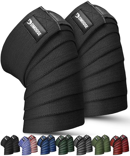 DMoose Fitness Knee Wraps for Weightlifting (Pair) – 78” Gym Brace Straps for Joint Stability & Pain Relief - Perfect for Squats & Working Out - USPA Approved Knee Wrap Supports for Men and Women
