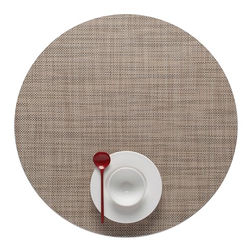Chilewich Mini Basketweave Placemats in Linen - Set of 4 - Easy Care Woven Tabletop Textiles - Indoor/Outdoor - 15" Round