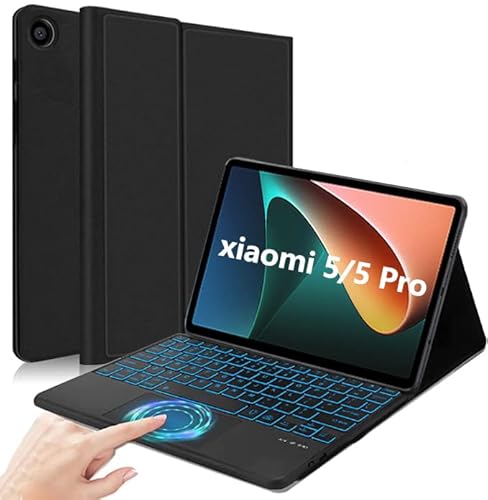 QYiiD Touchpad Xiaomi Mi Pad 5/5 Pro Keyboard Case, 7 Color Backlight Wireless Bluetooth Detachable Keyboard with Multi-Angles Stand Protective Cover for Mi Pad 5/5 Pro 11 inch Tablet, Black