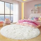 Fluffy Round Rug 8Ft, Cream White Rugs for Bedroom, Large Shag Round Area Rug for Living Room, Fuzzy Circle Rug, Plush Soft Carpet for Girls Boys Kids, Non Slip Rugs for Dorm, Room Decor Aesthetic