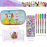 Innovative Designs Disney Princess Pencil Case Set with Stickers and Gel Pens for Kids, Molded with Zip Closure