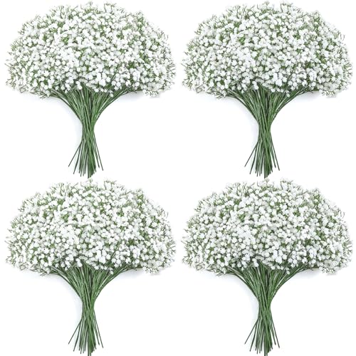 Faylifeway Babys Breath Artificial Flowers - 40PCS Real Touch White Gypsophila Bouquets for Floral Decoration, Wedding, Home, Party, and Garden