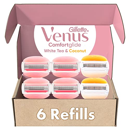 Gillette Venus ComfortGlide White Tea 4 count, with Gillette Venus ComfortGlide plus Olay 2 count, Women's Razor Blade Refills