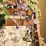 3Pcs 7.2Ft/Piece Artificial Flowers Wisteria Garland Artificial Wisteria Vine Hanging Flower Greenery Garland for Home Garden Outdoor Wedding Arch Floral Decor (Purple)