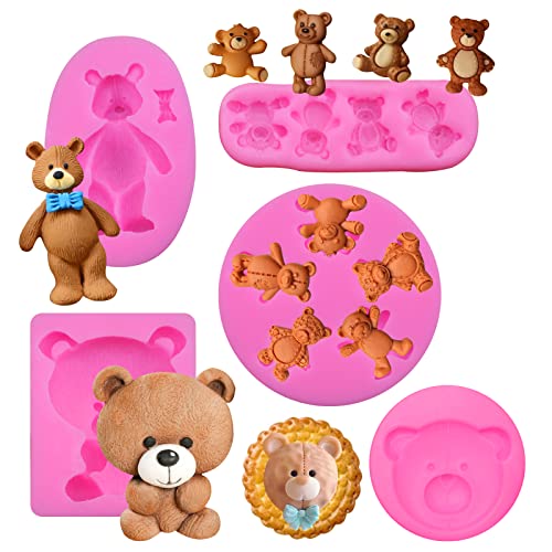 5 Pieces Bear Silicone Mold Valentine’s Day Fondant Mold Cute Bear Chocolate Fondant Mold for Chocolate Candy Gum Paste Crafting Polymer Clay Cake Decorating