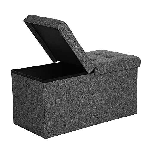 SONGMICS MAZIE Collection - 30 Inches Storage Ottoman, Foldable Storage Bench with Flipping Lid, 660 lb Load Capacity, for Entryway, Living Room, Bedroom, Dark Gray ULSF46GYZ