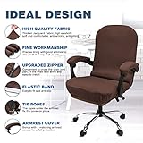 NeColorLife Office Chair Cover with Armrest Covers Stretchable Desk Chair Cover Thick Checked Jacquard High Back Office Seat Cover for Universal Rotating Chair (Large Size,Coffee)