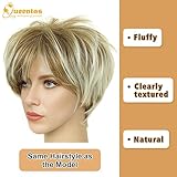 QUEENTAS Pixie Layered Short Wigs for Women Short Hair Wigs for Women Pixie Cut Wig Synthetic Hair Wig with Bangs (Blonde Mixed Brown)