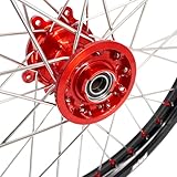 KKE 21/19 MX Cast Motorcycle Dirt bike Wheels Rims Compatible with HONDA CRF250R 2014-2024, CRF450R 2013-2024 Red Hub/Nipple