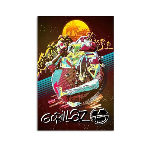 ZCGYYDS Gorillaz Band Poster 12x18Inches Unframed Canvas Wall Art Room Aesthetic Decor Print Picture Paintings Vintage Style Poster, Brown