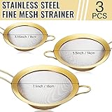 Norme 5 Quart Stainless Steel Gold Colander and 3 Pcs Gold Fine Mesh Strainer, Stainless Steel Pasta Rice Food Metal Strainer with Handles, Easy Clean and Dishwasher Safe