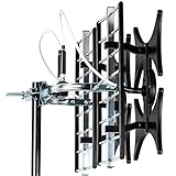 Five Star Multi-Directional 4V HDTV Antenna - up to 200 Mile Range, UHF/VHF, Indoor, Attic, Outdoor, 4K Ready 1080P FM Radio, Supports 4 TVs Plus Installation Kit and Mounting Pole