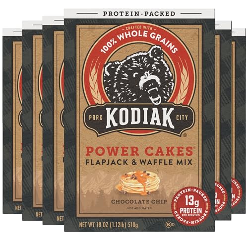 Kodiak Cakes Power Cakes, Pancake & Waffle Mix, Chocolate Chip, High Protein,100% Whole Grains (Pack of 6)
