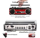 Riptunes Cassette Boombox, Retro Blueooth Boombox, Cassette Player and Recorder, AM/FM/SW-1-SW2 Radio-4-Band Radio, USB, and SD, RED