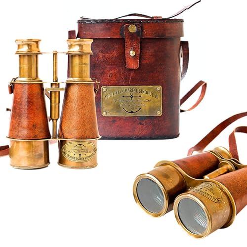 Nautical Design Antique Victorian Marine Brass Leather Binocular Sailor Instrument London 1915 Orange for Home & Office Outdoor Camping