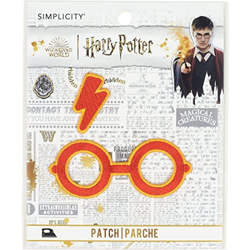 Simplicity Harry Potter Glasses and Scar Applique Iron-on Patch for Clothing, Jackets, and Backpacks, 2.875" W x 1.125" H and .5" W x 1.25" H, 2 Piece