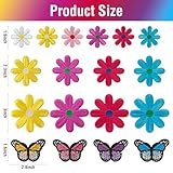 WILDREEDS 24 Pieces Colorful Daisy Flower Butterfly Iron on Patches, Iron Flower Embroidered Patch for Clothing, T-Shirt, Backpacks, Hats, Jeans, Jackets