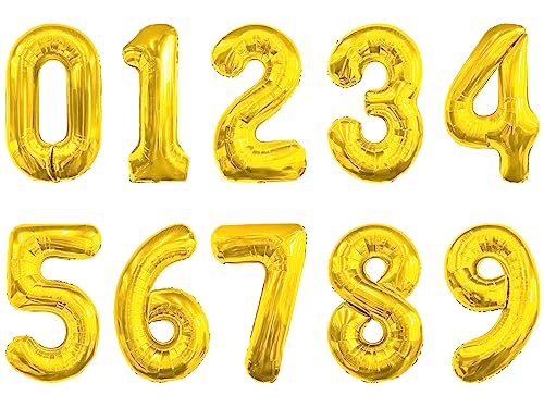 LIOZEOKUN Number Balloons 16 Inch Mylar Foil Number 0-9 Balloons Set for Party Decoration Custom Digital Balloons 10 Pieces Party Supplies(gold)