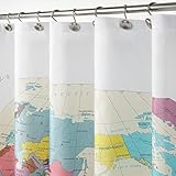 Updated World Map Fabric Shower Curtain, Map of The World with Detailed Major Cities Shower Curtains for Kids, Geography Educational Bathroom Curtain, Large Home Decor Wall Map, 71" x 71"