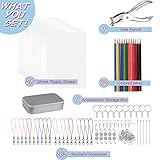 Warckon 200 Pieces Shrink Plastic Sheet Kit Include 20 Blank Sheets Shrinky Art Paper,Hole Punch,165 Keychains Accessories,12 Colored Pencils for Kids DIY Ornaments Creative Handmade Craft