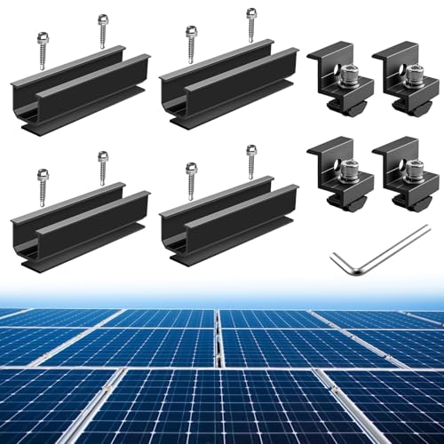 Anbte Solar Panel Mounting Kit for Single Panel, 4 Pcs 4.72in Mounting Rail & End Clamps, Solar Panel Mounting Brackets for RV Roof, Metal Roof, Tin Roof, Corrugated Roof, Sheet Roof, Black