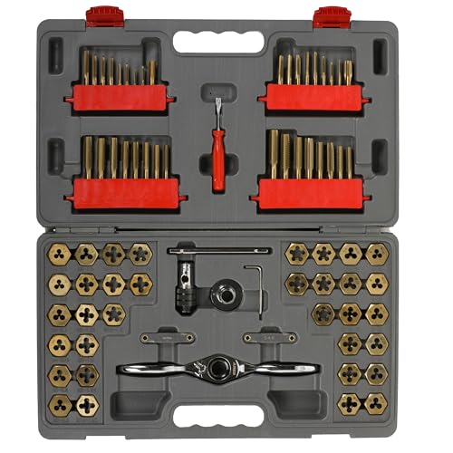 ARES 10079-76-Piece Master Ratcheting Tap and Die Set – Metric and SAE Sizes for Creating and Repairing Screw Threads – Titanium Coated Finish - Reversible Ratchet Makes Turning Threads Simple