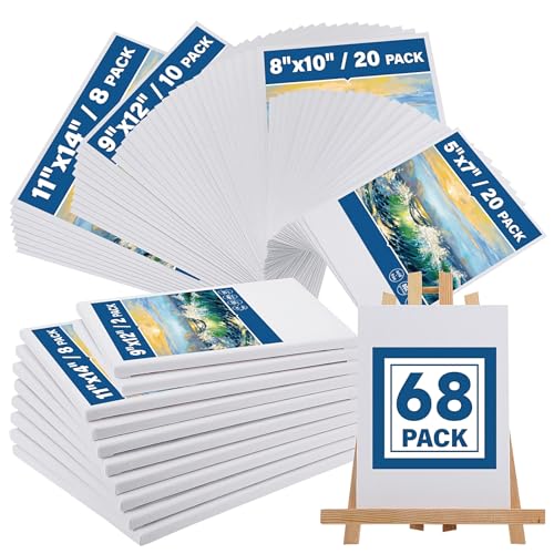 Halobios Canvas Boards for Painting, Canvases for Painting with 9 x 12, 11x14, Canvas Panels Set Boards with 5x7, 8x10, 9x12, 11x14, 68 Value Pack for Acrylic, Oil, Tempera & Watercolor Paint