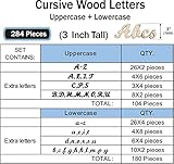 3 Inch 284 Pieces Wooden Letters Unfinished Wood Letters for Crafts Cursive Alphabets with Extras