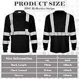 Amylove 4 Pcs Long Sleeve Reflective Safety T Shirt High Visibility Safety Shirts with Reflective Strips Men Women (Black,L)