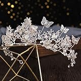 Baroque Wedding Crowns Crystal Butterfly Flower Tiara Crown Bride Tiaras Queen Bridal Headband Hair Accessories for Women Girls Silver