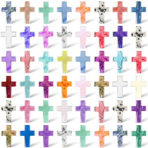 Nuenen 50 Pcs Cross Crystal Stone Bulks 1'' Natural Crystal Gemstone Cross Shaped Worry Stones Charm Palm Pocket Quartz Gift Valentines Easter Decor(0.71 x 0.98 x 0.24 Inch,Vintage Color)
