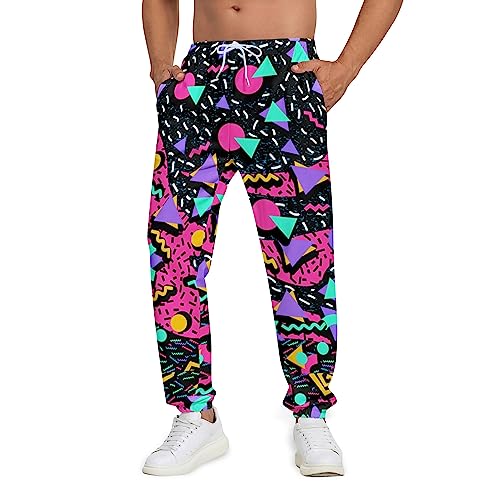 Bornore 80s Joggers Pants 90s Hip Hop Costumes for Men Graphic Styles Clothing for Men(Red-XL)