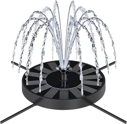 SEIRMEP Solar Fountain Pump with Spray Height Adjustment, Upgrade Glass Solar Bird Bath Fountains with 6 Nozzles, Outdoor Solar Water Fountain Pump for Bird Bath, Garden, Pool, Pond
