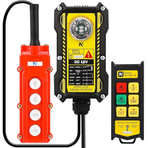 NEWTRY 2 in 1 Crane Remote, 12V Wireless Crane Remote Wire Dump Trailer Remote Control Industrial Crane Controller Hoist Truck Crane Up-Down-Left-Right Switch Control Station