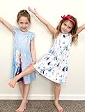 Disney Frozen Elsa&Anna Toddler Girl Dresses 2 Pack White Sleeveless and Blue Ruffle Sleeve Character Print Dress Set Birthday Summer Clothes 5-6Y