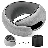 4litamz Travel Neck Pillows, 100% Memory Foam Filling, Travel Pillows for Airplanes, Compact and Ergonomic Design, Best for Sleeping Plane Train Travel Essentials (Light Grey)