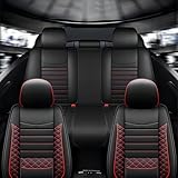 ITEYAO Leather Seat Covers for Hyundai IONIQ Hybrid 2017-2021 2022, Premium Breathable Car Seat Cover 5 Seats Full Set, Waterproof Airbag Compatible Auto Seat Cover Protectors(Black&red)