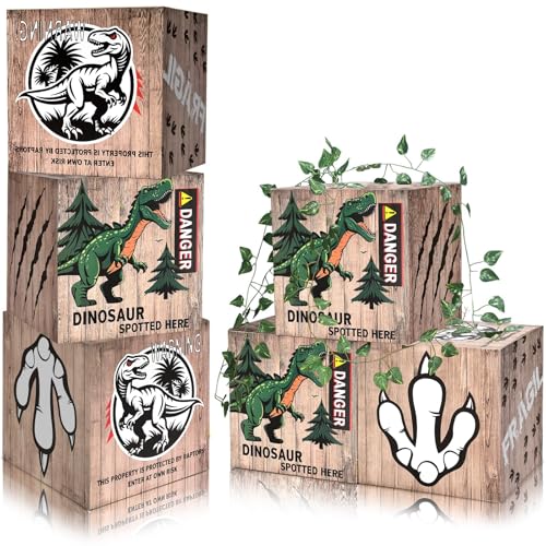 Augacage 6 Pcs Dinosaur Party Decorations 12 x 12 x 12 Inch Dinosaur Theme Boxes Dinosaurs Table Centerpieces Dinosaurs Boxes for Birthday Party Woodland Safari Baby Shower Decorations