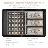 Coin Collection Book Holder for Collectors, 300 Pockets Fireproof Coins Collection Album & 36 Sleeves Money Storage Case for Coin Currency Collection Supplies, Bill, Pennies, Quarters, Stamp