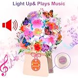 Yinqing Birthday Cards, Light and Music Happy Birthday Card, Lily and Butterflies, 10 Inch Life Sized Forever Flower Bouquet 3D Pop Up Birthday Gift Card for Women Wife Mom Daughter Sister