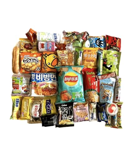 DiaSnacks Deluxe Asian Dagashi Mystery snack box 46 pieces ; 3 full size snacks. Comes with 1 drink, Asian noodles ramen, Asian chips, Asian Candy. Variety of sweet and savory snacks Asian treats