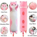 Giant Cat Pillow Plush Cartoon Kitty Sleeping Hugging Pillow, Cuddly Soft Long Kitten Body Pillow Doll Cat Cushion Toy for Kids Girlfriend (Pink, 110cm/43.3inch)